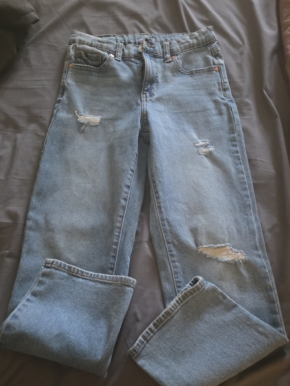 Classic High-Rise Light Blue Distressed Girls Jeans